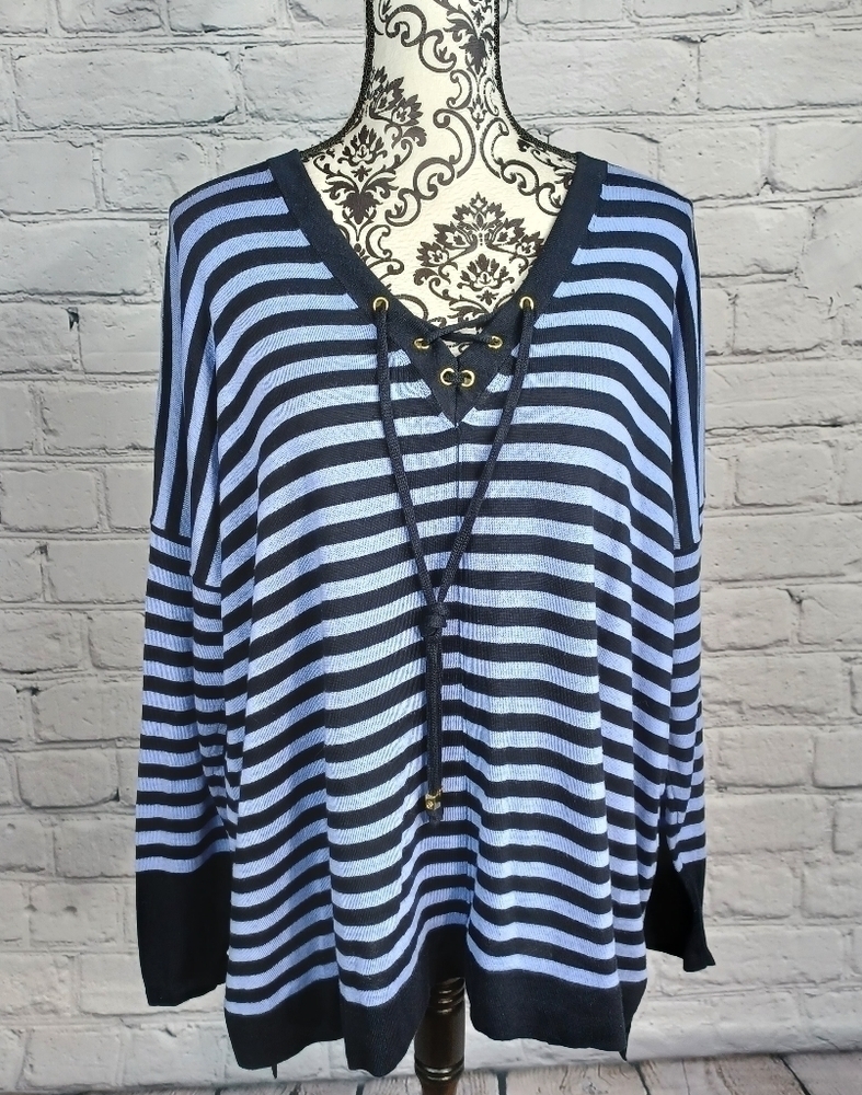 Dana Buchman women's long sleeve stretch knit strip print sweater size xl b30